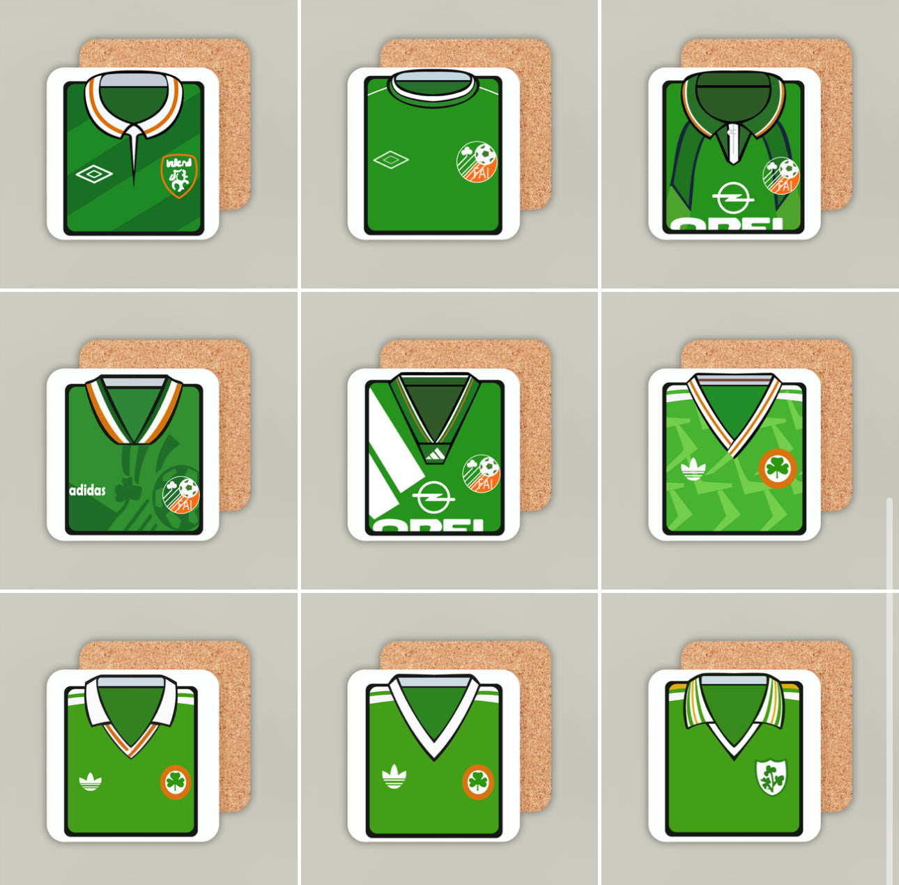 Republic of Ireland Coasters - 9 Kit Designs