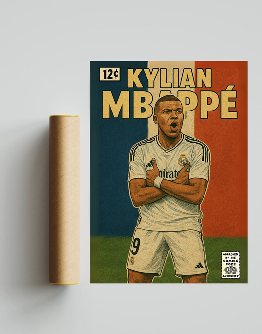 Kylian Mbappe Comic Book Style A3 Print